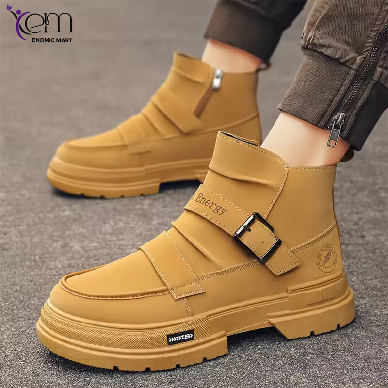Men's Shoes Spring New Wear-resistant Height-increasing Thick Sole Mens High-Top Outdoor Work Shoes Mountaineering Boots