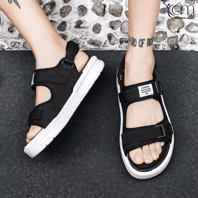 Male Beach Sandals Summer Casual Shoes for Adult Men Fashion Hook&Loop Waterproof Non-slip Shoes PVC Peep Toe Cool Anti-odor