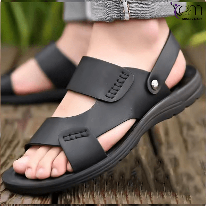 Men's Casual Sandals Leather, 2024 Beach Shoes Men's Soft Soled Comfortable Sandals slippers for Driving Outside