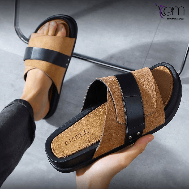 Closed Toe Anti-Slip Men's Genuine Cow Leather Upper TPR Sole Sandals Outdoor Sports Beach Hiking Sandals for Men Summer