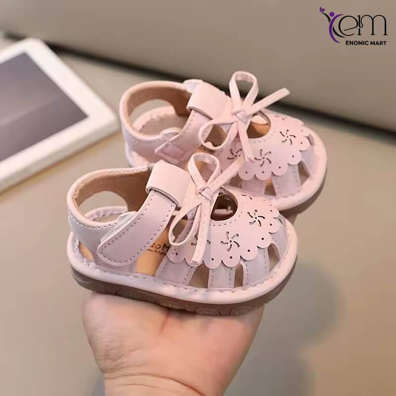 Summer Squeaky Shoes Velcro Sandals Solid Color Bow Baby Girls Shoes Casual Newborn Baby Sandals