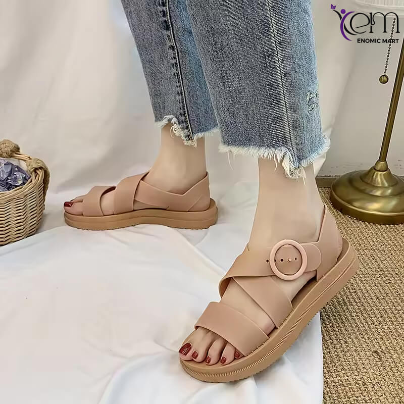 Summer Trendy Korean Style Outdoor Roman for Women Solid Color Simple Design for Students Beach Use Cute Wholesale Slippers