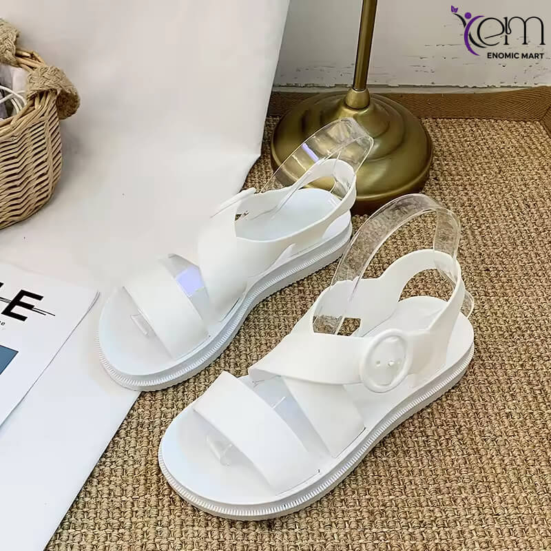 Summer Trendy Korean Style Outdoor Roman for Women Solid Color Simple Design for Students Beach Use Cute Wholesale Slippers
