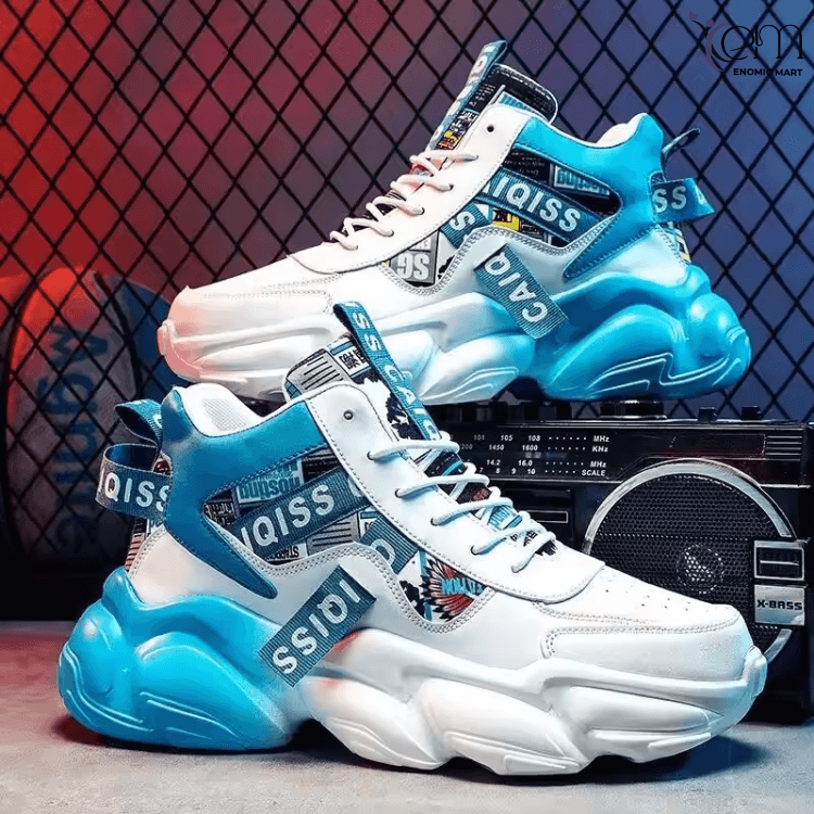 Mens New High Top Casual Leather Sneakers Breathable and Comfortable With Soft PU Insole and Mesh Light Weight Running Shoes